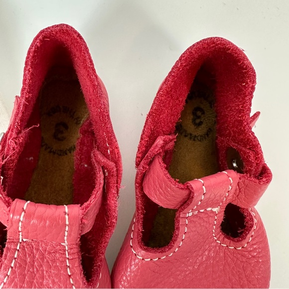 TULIP‎ Mon Petit Shoes MPs T-Straps Soft Soles 3 Red Pink Leather Baby Toddler - Picture 2 of 5